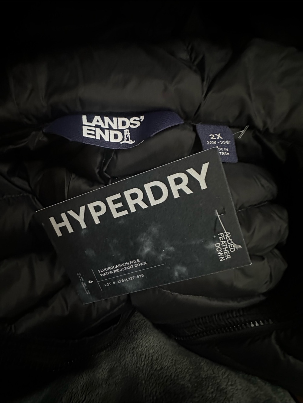 Lands’ End HyperDRY Hooded Down Puffer Coat Black Size 2X New With Tags! - Picture 7 of 10